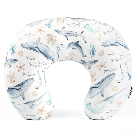 Picture of GRSSDER Nursing Pillow Cover Stretchy Minky Removable Nursing Covers for Breastfeeding Pillows, Ultra Soft Comfortable Slipcover for Girls and Boys, Whale Sea World Pattern