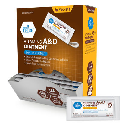 Picture of MED PRIDE Vitamins A&D Ointment Diaper Rash Cream Packets Adults AD Skin Protectant 5g Packets 144 Ct Lanolin & Petrolatum for Chafing Cuts Dry Skin
