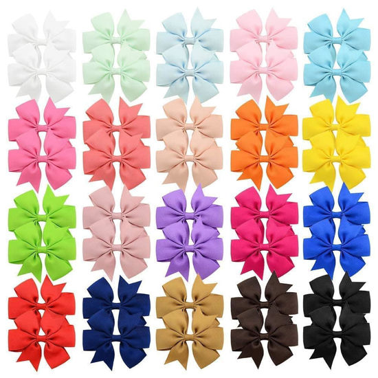 Picture of 40PCS 3 Inch Hair Bows for Girls Grosgrain Ribbon Toddler Hair Accessories with Alligator Clip Bow for Toddler Girls Baby Kids Teens In Pairs