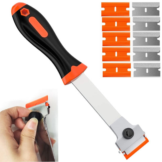 Picture of DEKEones Razor Blade Scraper, Long Handled Scraper Tool with 10 Extra Replacement Blades, Razor Scraper Remover for Cleaning Sticker, Paint, Caulk from Window, Car, Glass, Windshield, Stove