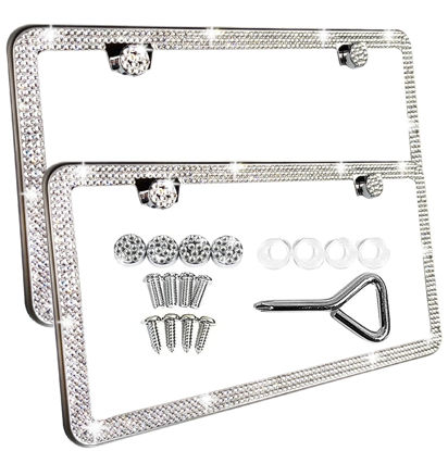 Picture of SunplusTrade Bling License Plate Frame for Women 2 Pack Sparkly License Plate Frames Bedazzled Diamond Rhinestone Crystals (Silver)