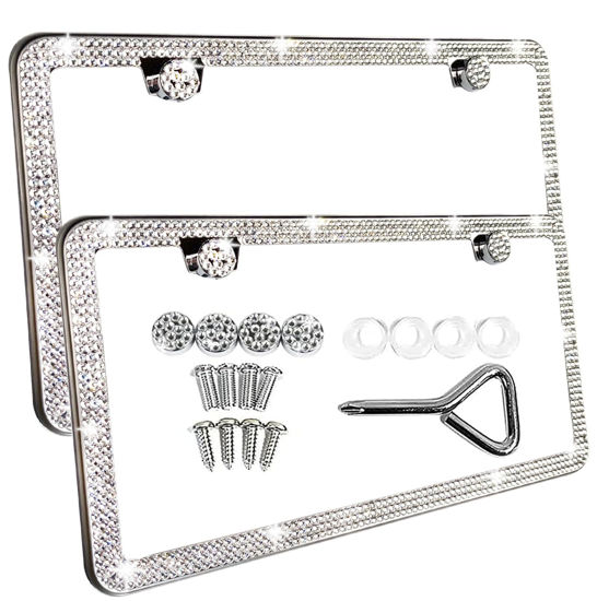 Picture of SunplusTrade Bling License Plate Frame for Women 2 Pack Sparkly License Plate Frames Bedazzled Diamond Rhinestone Crystals (Silver)