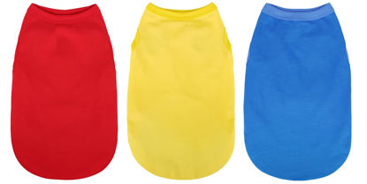 Picture of Paiaite 3 Pieces Plain Dog Shirt Sleeveless Puppy Cotton Dog Shirts Breathable Pet Apparel Tank Top Colorful Puppy Sweatshirt Clothes for Small Medium Dogs Red Yellow and Blue XS