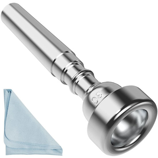 Picture of Silver Trumpet Mouthpiece 3C Trumpet Mouthpiece with Box Cleaning Cloth Compatible with Yamaha Bach Conn King Musical Instruments for Beginners and Professional Players （3C silver）