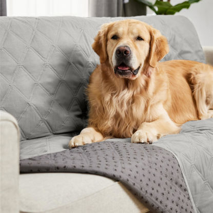 Picture of Gorilla Grip 100% Waterproof Dog Blanket 82x82, Pet Friendly Reversible Throw Essential for Large Dogs, Tear Resistant Leakproof Washable Couch Cushion Protector Cover for Indoor Furniture, Light Gray