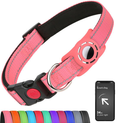 Picture of Erbine Airtag Dog Collar for Medium Dogs, Reflective Dog Collars with AirTag Holder, Soft Padded & Safety Locking Buckle, Nylon Pet Collar Adjustable for All Breeds,Pink