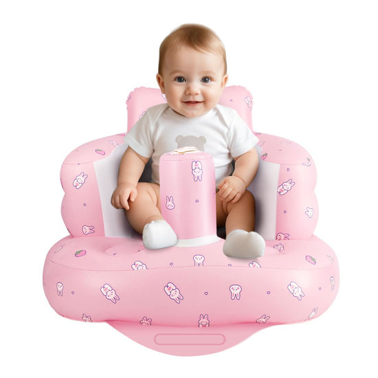 Picture of Inflatable Baby Chair, AirSwim Baby Inflatable Seat for Babies 3 Months and Up Summer Inflatable Baby Seat for Sitting Up, Blow Up Baby Floor Seat with Built in Air Pump, Strawberry