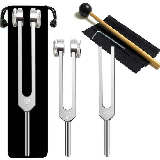 Picture of Tuning Fork Set (128Hz, 256Hz, 512Hz), Body Tuning Forks Chakra Set, for Medical Sound Healing Therapy, Meditation, DNA Repair, Reiki Energy, Guitar Tune Fork - Best Gift for Sound Healer