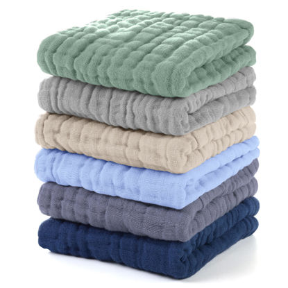Picture of Unnivoll Muslin Baby Washcloths 6 Pack, 100% Cotton Wash Cloths for Babies, Large 12''X12'' Burp Cloths Absorbent and Soft for Newborn Infants Kids Boys Girls - Multicolor