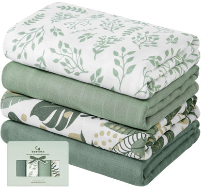 Picture of Yoofoss Muslin Swaddle Blankets, 4-Pack Receiving Blankets for Baby Boys and Girls, 47 x 47 Inches Baby Blankets Neutral Swaddle Wrap 70% Rayon from Bamboo and 30% Cotton
