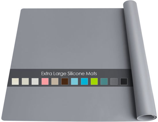 Picture of Extra Large Silicone Table Mat, Genuine Food-Grade Silicone Mat for Crafts Kids Dinner Placemat Desk Countertop Waterproof Protector Heat Insulation Kitchen Pastry Rolling Dough Pad (Dark Gray)