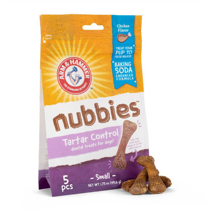 Picture of Arm & Hammer for Pets Nubbies Dental Treats for Dogs | Dental Chews Fight Bad Breath, Plaque & Tartar Without Brushing | Chicken Flavor, Size Small, 5 Count