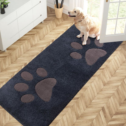 Picture of PURRUGS Dirt Trapper Door mat 32" x 70", Non-Skid/Slip Machine Washable Microfiber Entryway Rug, Dog Door Mat, Super Absorbent Welcome mat for Muddy Wet Shoes and Paws, Navy Blue