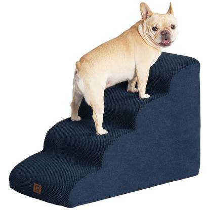 Picture of EHEYCIGA Curved Dog Stairs for High Beds 19.7" H, 4-Step Dog Steps for Small Dogs and Cats, Pet Stairs for High Bed Climbing, Non-Slip Balanced Pet Step Indoor, Navy