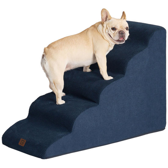 Picture of EHEYCIGA Curved Dog Stairs for High Beds 22.6" H, 5-Step Dog Steps for Small Dogs and Cats, Pet Stairs for High Bed Climbing, Non-Slip Balanced Pet Step Indoor, Navy