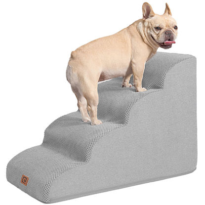 Picture of EHEYCIGA Curved Dog Stairs for High Beds 19.7" H, 4-Step Dog Steps for Small Dogs and Cats, Pet Stairs for High Bed Climbing, Non-Slip Balanced Pet Step Indoor, Light Grey