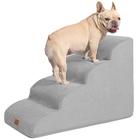 Picture of EHEYCIGA Curved Dog Stairs for High Beds 19.7" H, 4-Step Dog Steps for Small Dogs and Cats, Pet Stairs for High Bed Climbing, Non-Slip Balanced Pet Step Indoor, Light Grey