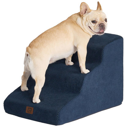 Picture of EHEYCIGA Curved Dog Stairs for Small Dogs 15.7" H, 3-Step Dog Steps for Couch Sofa and Chair, Pet Stairs for Cats, Non-Slip Balanced Pet Steps Indoor, Navy