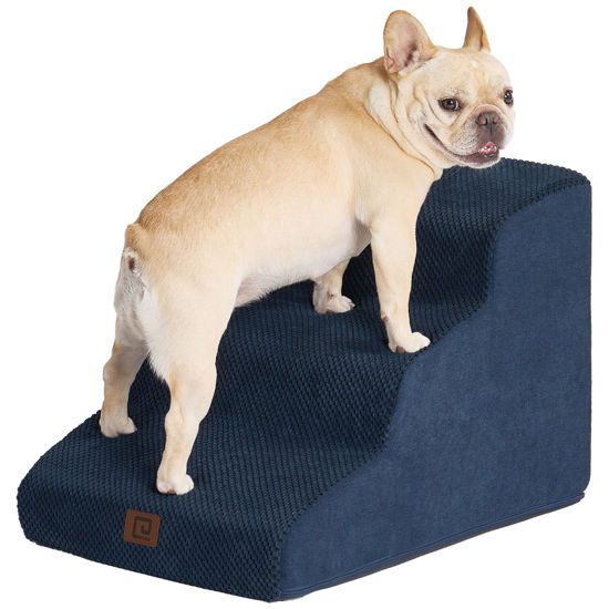 Picture of EHEYCIGA Curved Dog Stairs for Small Dogs 15.7" H, 3-Step Dog Steps for Couch Sofa and Chair, Pet Stairs for Cats, Non-Slip Balanced Pet Steps Indoor, Navy