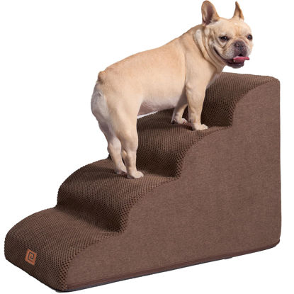Picture of EHEYCIGA Curved Dog Stairs for High Beds 19.7" H, 4-Step Dog Steps for Small Dogs and Cats, Pet Stairs for High Bed Climbing, Non-Slip Balanced Pet Step Indoor, Brown