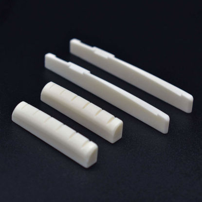 Picture of Vencetmat Acoustic Guitar Bridge Saddles, Guitar Nuts, Fit for 74mm Bridge Slot, 43mm Neck Slot, Pure Complete Bone, Ivory Color, 2 Set