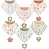 Picture of vuminbox Muslin Baby Bibs Bandana Drool Bibs 6-Pack and Teething Toys 6-Pack Made with 100% Organic Cotton, Absorbent and Soft Pattern Girls