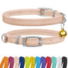 Picture of CollarDirect Leather Cat Collar with Bell - Kitten Collar, Small and Big Cat Collar for Boy Cats, Girl Cats with Safety Elastic Strap (Neck Fit 8"-11", Beige)