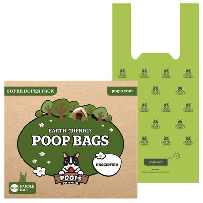 Picture of Pogi's Dog Poop Bags with Handles Bulk - 900 Unscented Doggy Poop Bags with Easy-Tie Handles - Leak-Proof, Ultra Thick Poop Bags for Dogs, Cat Poop Bags
