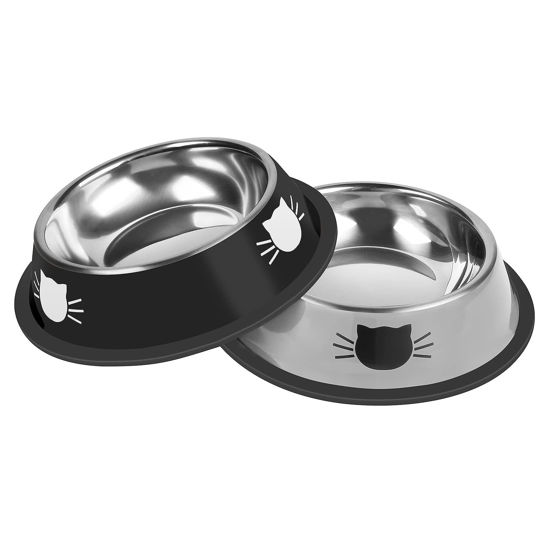 Picture of Serentive 2Pcs Cat Bowls Non-Slip Stainless Steel Small Cat Food Bowls Unbreakable Thicken Cat Feeder 7 Oz Cat Dishes Suitable for Indoor Small Pets Removable Rubber Base Easily Clean Lovely Color