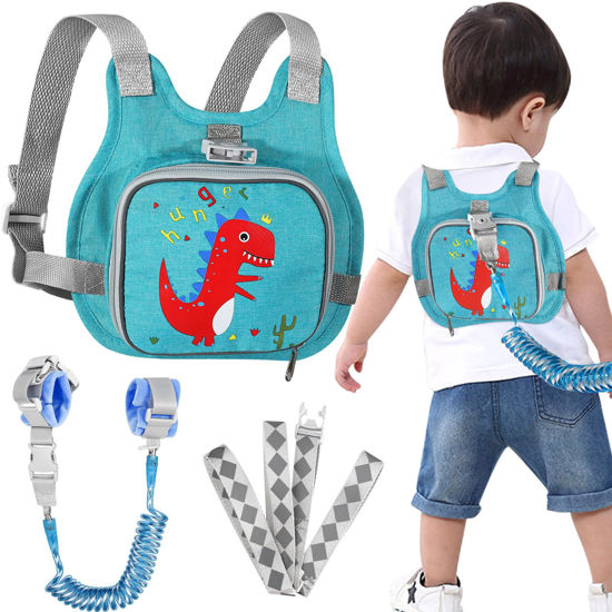 Picture of Toddler Harness Leash + Anti Lost Wrist Link, Accmor Dinosaur Baby Harnesses with Kids Leashes for Boys, Cute Child Walking Anti-Lost Holder Bracelet Strap Tether for Outdoor Keep Kid Close (Blue)