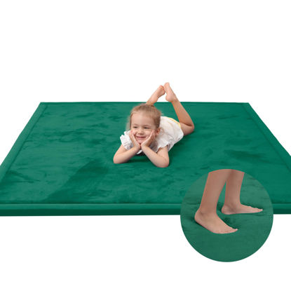 Picture of Baby Play Mat for Floor,1.3" Thick Memory foam Tummy Time Mat,Soft Coral Velvet Nursery Rug,Extra Large Non Slip Crawling Mat for Toddlers,Infants,kids,Yoga Mat,Tatami Mat for Living Room(Dark Green)