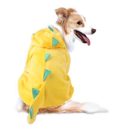 Picture of DELIFUR Dinosaur Dog Halloween Costume Pet Dino Hoodie for Medium Large Dogs (XL, Yellow)