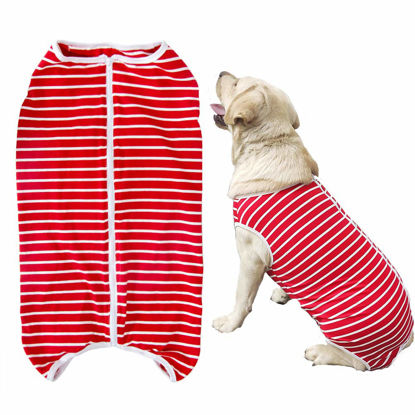 Picture of Dog’s Recovery Suit Post Surgery Shirt for Female Male Dog, E-Collar Alternative Wound Protective Clothes (red white-5xl)