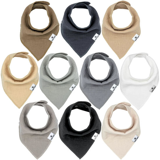 Picture of DiaperSquad's 10-Pack 100% Muslin Cotton Baby Bibs for Drooling and Teething, Bibs for Boys, Baby Girl - Solid Cotton Baby Drool Bibs (Neutral - 100% Muslin)