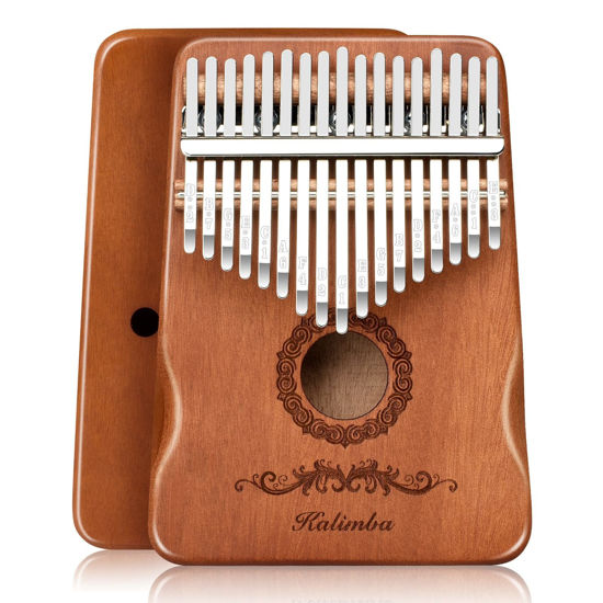 Picture of Kalimba Thumb Piano 17 Keys, Finger Piano Musical Instruments, Mbira Music Kids Gifts Adult Beginners Hand Pianos Brown