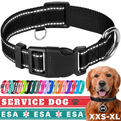 Picture of TECEUM Reflective Pet Collar - Black - S - Basic Nylon Dog Collar - Quick Release Buckle - Fits Small, Medium and Large Dogs, Puppies, Cats - ESA & Service Dog Options