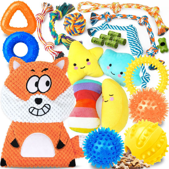 Picture of Zeaxuie 23 Pack Luxury Puppy Toys for Teething, Cute Small Dog Toys with Rubber Puppy Chew Toys, Treat Ball, Ropes and Plush Squeaky Dog Toys