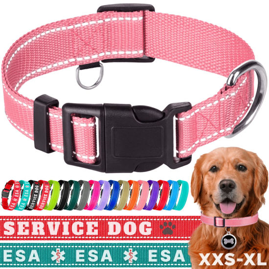 Picture of TECEUM Reflective Pet Collar - Pink - L - Basic Nylon Dog Collar - Quick Release Buckle - Fits Small, Medium and Large Dogs, Puppies, Cats - ESA & Service Dog Options