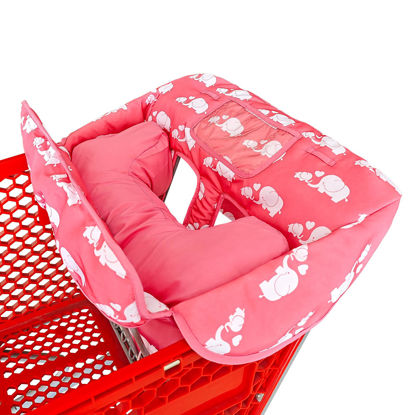 Picture of Soft Pillow Attached 2-in-1 Shopping Cart and High Chair Cover for Baby, Cotton Padded Cart Cover, Fold'n Roll Style, Portable with Carry Bag (Pink Elephant)