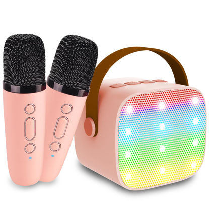 Picture of Mini Karaoke Machine for Kids Age 4-12, Bluetooth Speaker with 2 Wireless Microphone & LED Lights, Christmas Birthday Gifts for Girls Boys Kids Adults