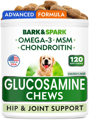 Picture of Bark&Spark Glucosamine Chondroitin Dog Hip & Joint Supplement - Joint Pain Relief - Hip & Joint Chews - Joint Support Large Small Breed - Senior Doggie Vitamin Pill Joint Health (120 Treats - Chicken)