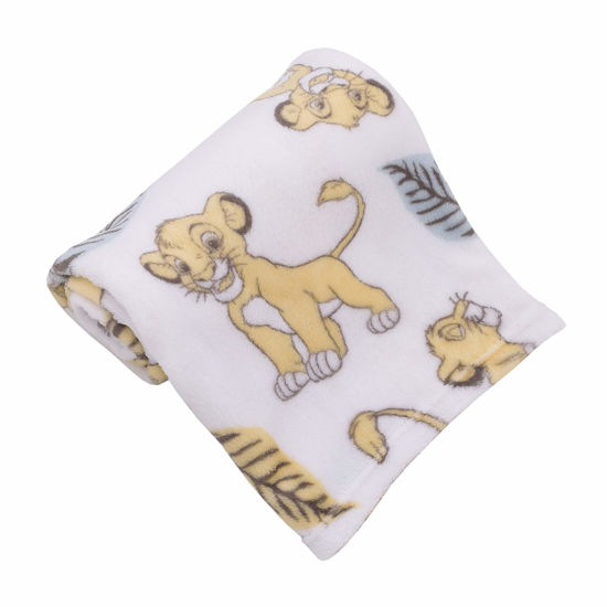 Picture of Disney Lion King Super Soft White, Yellow, Green Simba Leaves French Fiber Baby Blanket, White, Green, Yellow