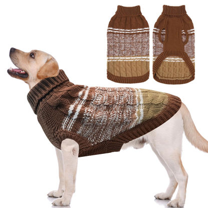 Picture of Mihachi Dog Sweaters for Large Dogs Girl Boy,Soft Warm Dogs Shirt, Cold Weather Dog Coat Turtleneck Knitted Pullover Dog Clothes Costume with Leash Hole for Large Cat Puppy Doggy Pet,Beige L