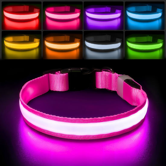 Picture of PcEoTllar Light up Dog Collar for Night Walking - LED Dog Collar Light Rechargeable Color Changing, Glow in The Dark Dog Collars Waterproof Glowing Dog Collars for Large Small Medium Dogs