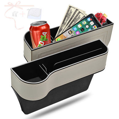 Picture of Car Seat Gap Filler Organizer, 2 Pack Multifunctional Car Seat Organizer, Auto Console Side Storage Box with Cup Holders 2 Seat Hooks for Drink, Car Organizer Front Seat for Holding Phone, Sunglasses