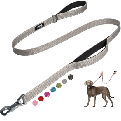 Picture of Fida 5 FT Heavy Duty Dog Leash with 2 Comfortable Padded Handles, Traffic Handle & Advanced Easy Snap Hook, Reflective Walking Lead for Large, Medium & Small Breed Dogs, Grey