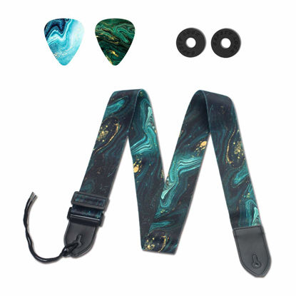 Picture of QIELIZI Guitar Strap, Guitar Strap with Leather End Length Adjustable 2 Pick Holders & 2 Matching Picks For Electric Guitar, Acoustic Guitar and Bass - Unique Gift For Guitarist(Green Quicksand)