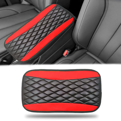 Picture of Car Center Console Cover, Universal Leather Waterproof Armrest Seat Box Cover Protector, Comfortable Car Decor Accessories Fit for Most Cars, Vehicles, SUVs-Red