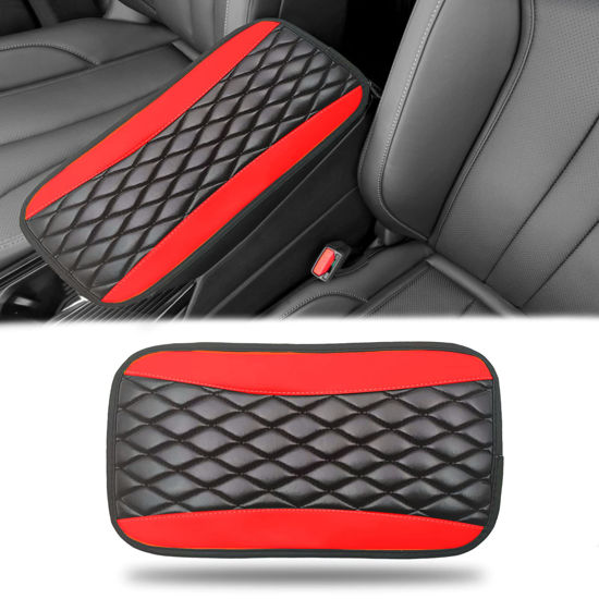 Picture of Car Center Console Cover, Universal Leather Waterproof Armrest Seat Box Cover Protector, Comfortable Car Decor Accessories Fit for Most Cars, Vehicles, SUVs-Red