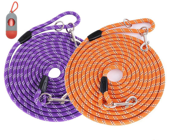 Picture of (2 Pack) Long Dog Leash for Dog Training 15FT/30FT/50FT, Dog Rope Leashes with Reflective Thread for Large Medium Small Dogs, Dog Tie-Out Cable Lead for Hunting, Camping&Backyard